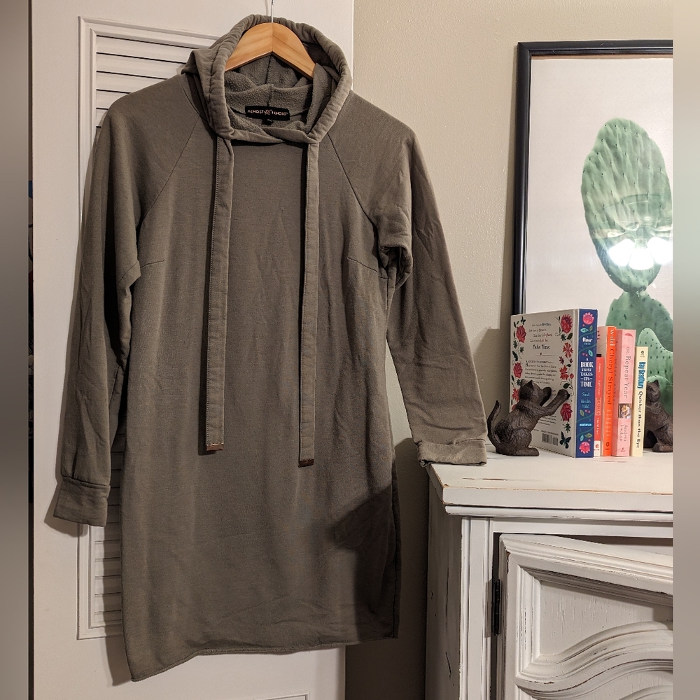 Almost Famous Long Army Green Drawstring Hoodie